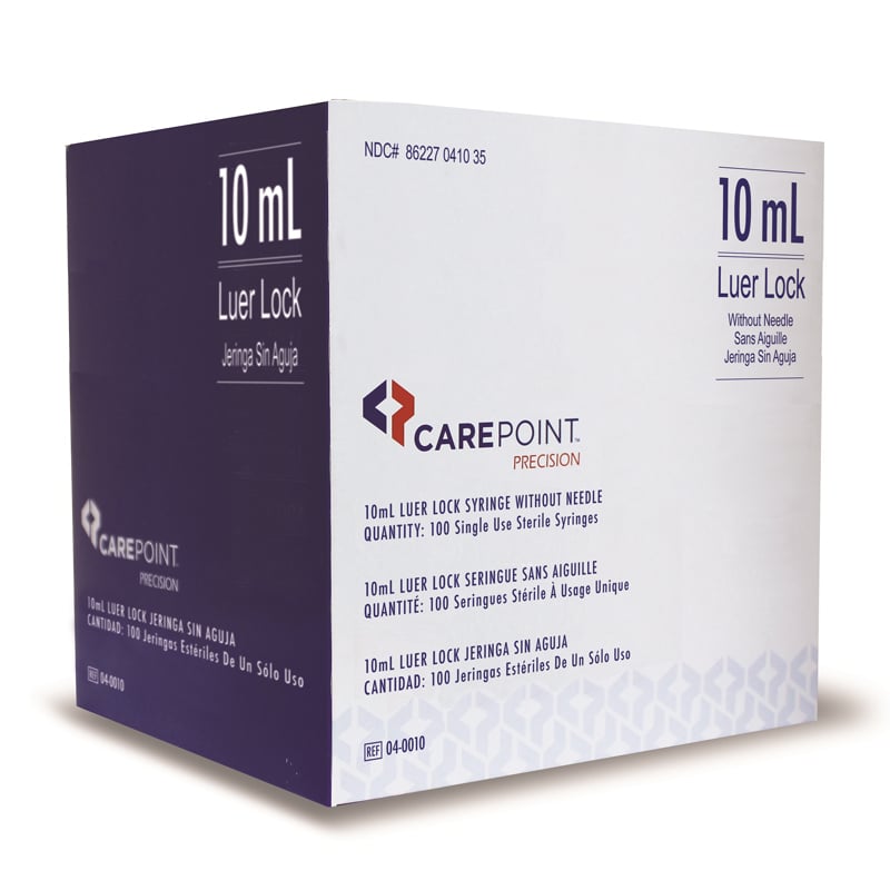 CarePoint Luer Lock 10cc/mL Syringe only, Box of 100