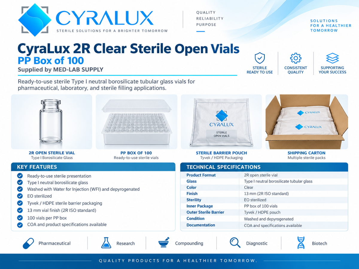 CyraLux Open Sterile Glass Vials — Product Catalog
