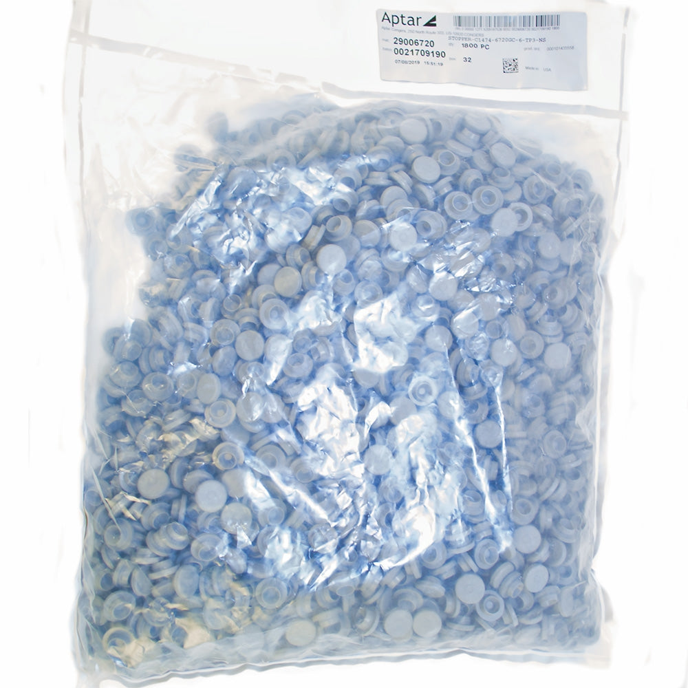20mm Aptar Pharma Pre-Washed Rupture Resistant “Ready to Sterilize” (RTS) Stoppers, Bag of 1800