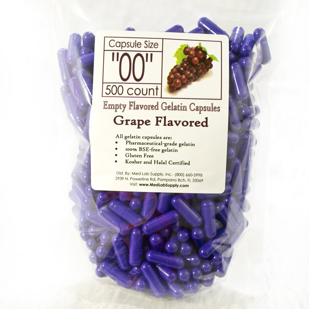 Empty Flavored Gelatin Capsules Size 00 Grape  (Bag of 500)