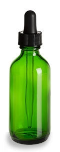 2 oz, Empty Green Glass Dropper Vial