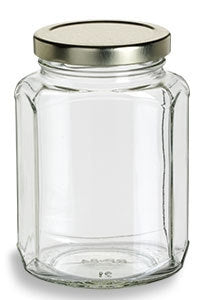 12 oz Oval Hexagon Glass Jar, with Gold Lid