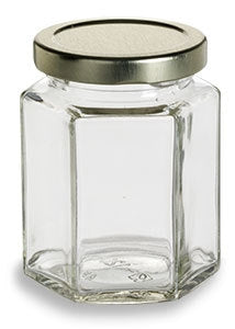 9 oz Oval Hexagon Glass Jar, with Gold Lid