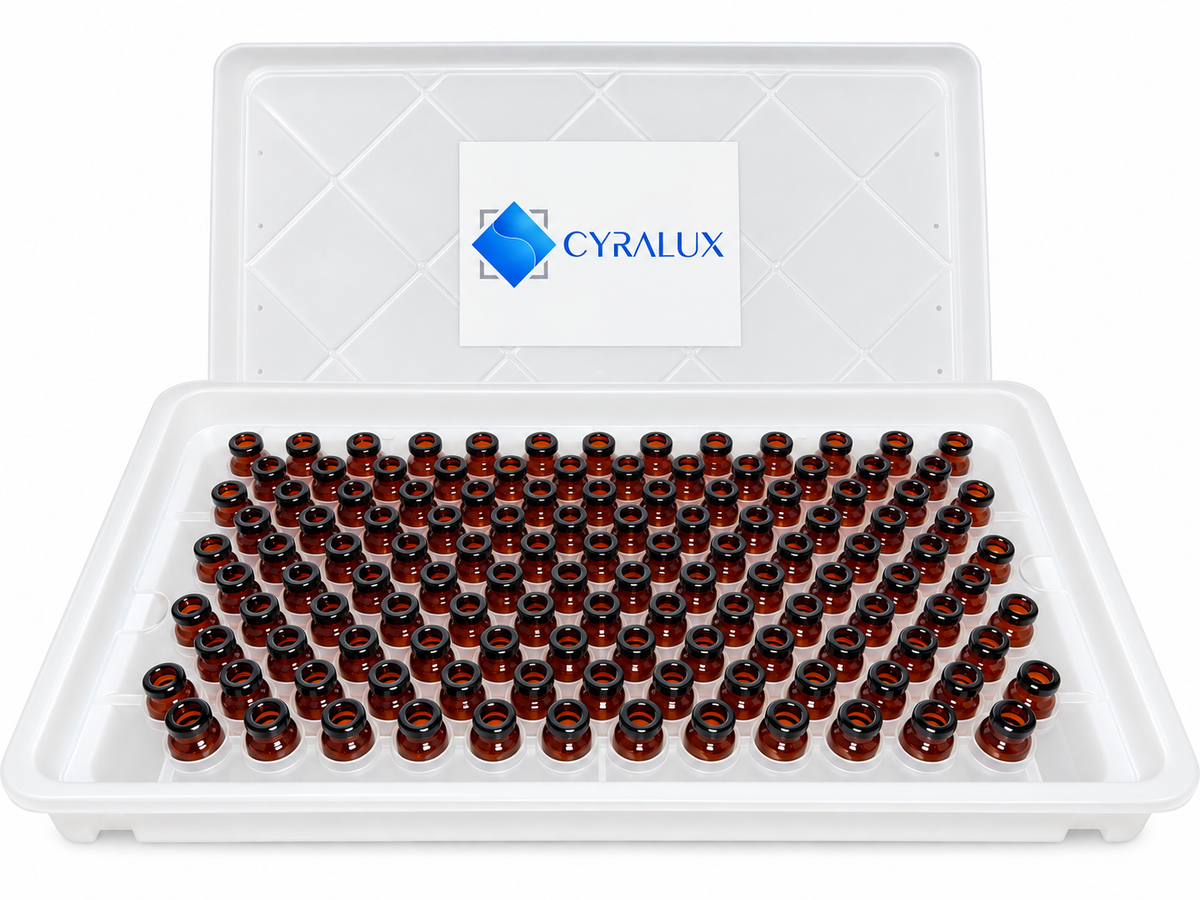 Cyralux 6R (5/6mL) Amber Sterile Ready-to-Fill Glass Vials, Nested Tra