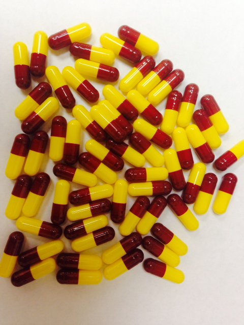 Empty Vegan Capsules, Scarlet/Yellow, Size 1, Qty. 500 in Eco-friendly Kit