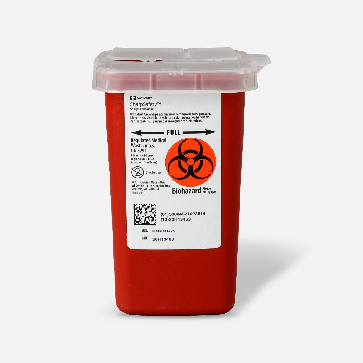 Sharps Container, 1 Qt, Autodrop Phlebotomy, Red, Each