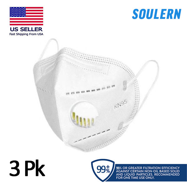 Soulern Small Adult/Teenage Size Premium KN95 masks, with Breathable Exhaust Valve. Pack of 3 or Case of 999. 97+% Filtration Efficiency. As Low As $.66/Mask.