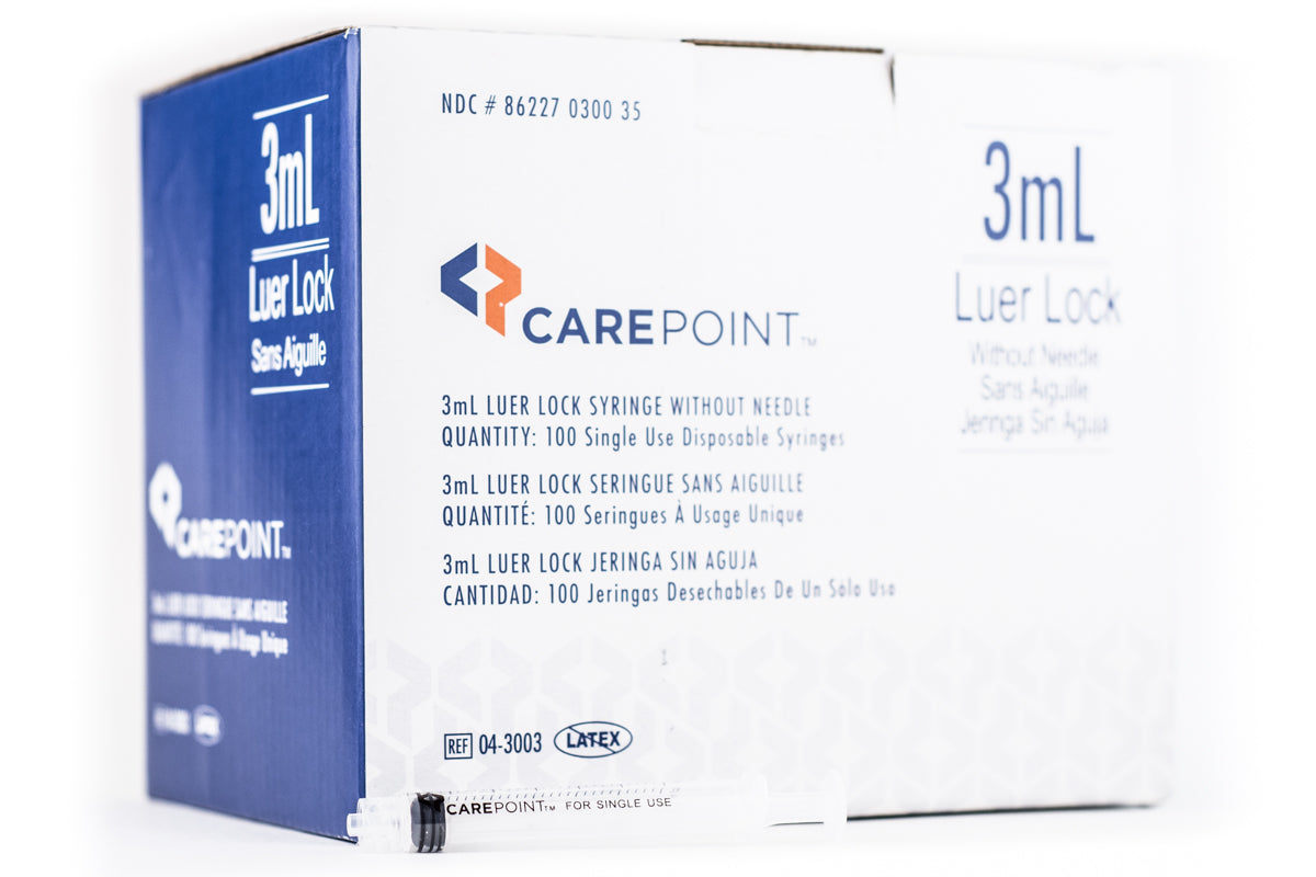 CarePoint Luer Lock 3cc/mL Syringe only, Box of 100