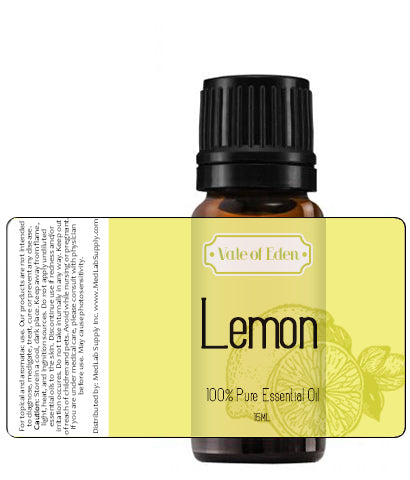 Organic Lemon Essential Oil 15ml, Cold Pressed, By Vale of Eden