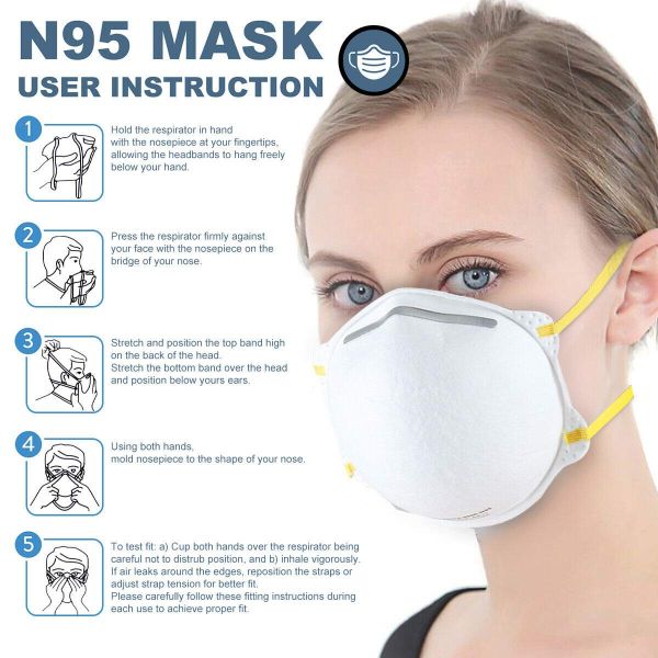 NIOSH Certified Makrite 9500-N95 Pre-Formed Cone Particulate Respirator Mask, Box of 20