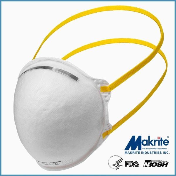 NIOSH Certified Makrite 9500-N95 Pre-Formed Cone Particulate Respirator Mask, Small or Regular, Box of 20