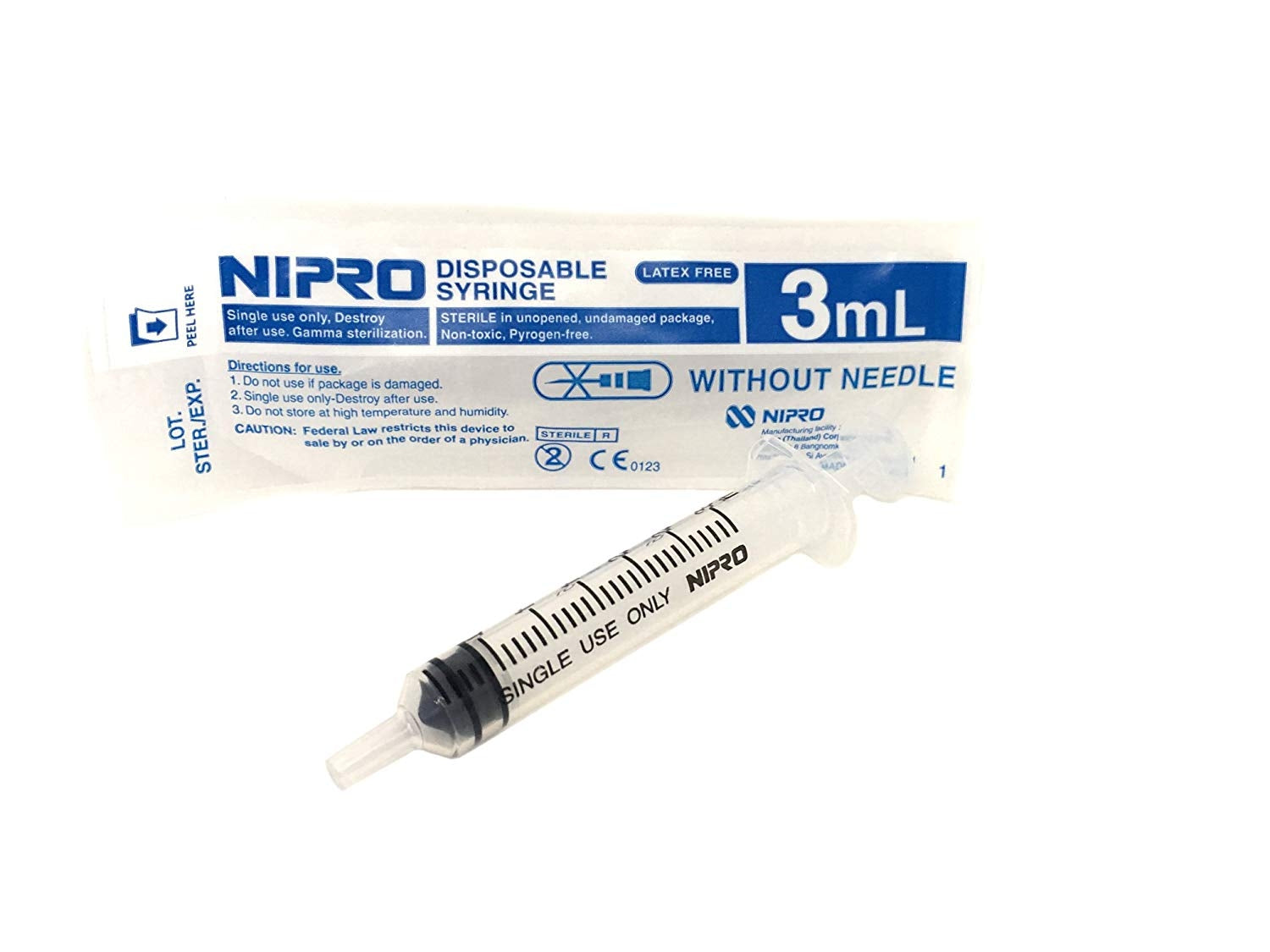 Nipro 3cc Syringe Only, Luer Slip, Box of 100