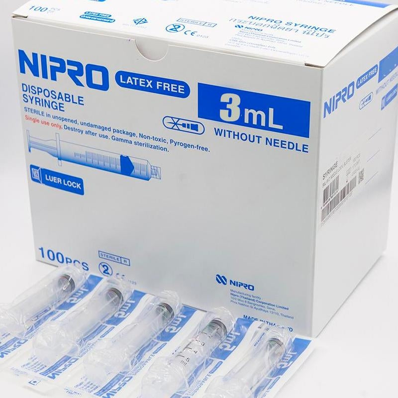 Nipro 3cc Syringe Only, Luer Lock, Box of 100