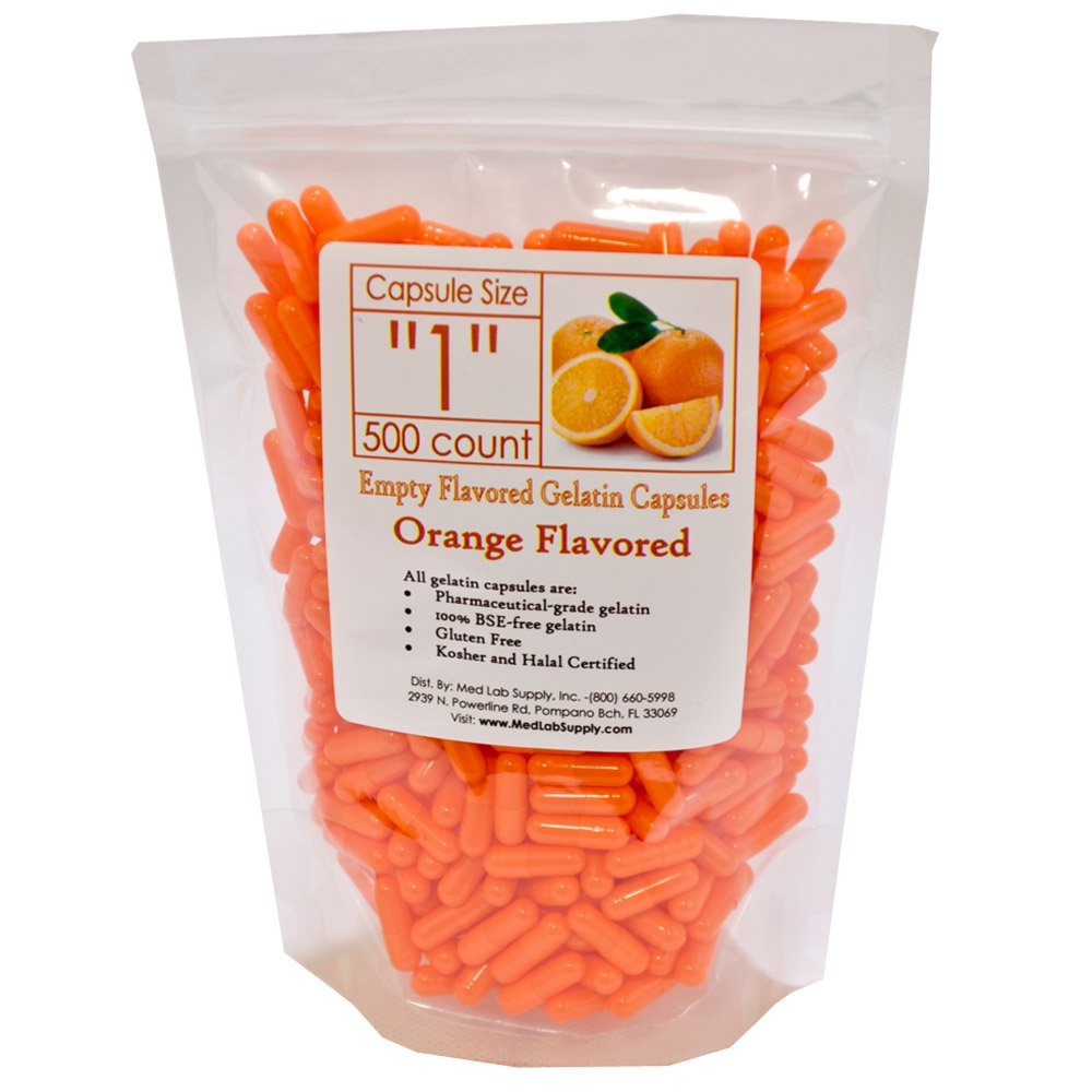 Orange Flavored Gelatin Capsules, Size 1 (Qty. 500)