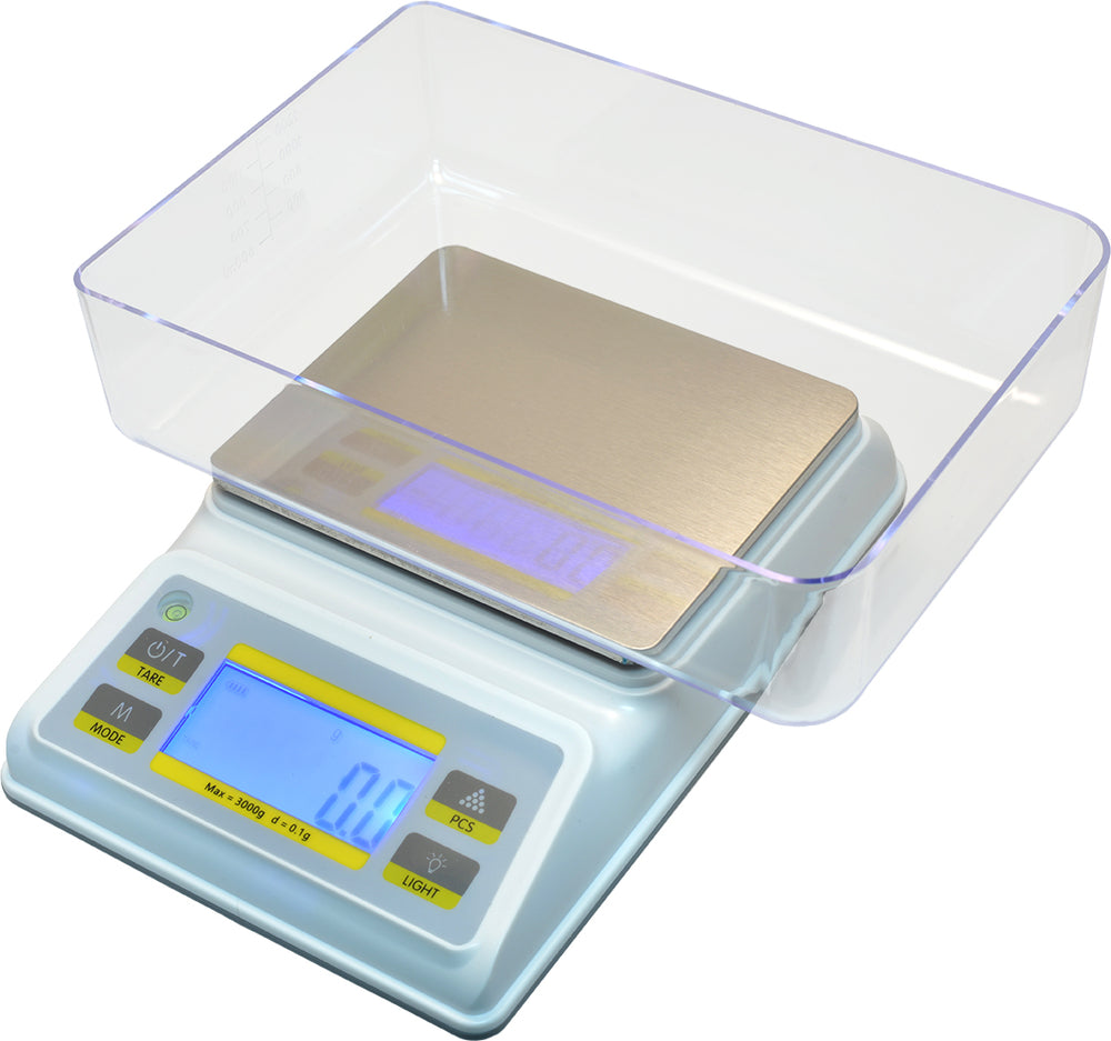 3000g x 0.1g accuracy, Digital Table Top Scale. White/Gray (Qty. 1)