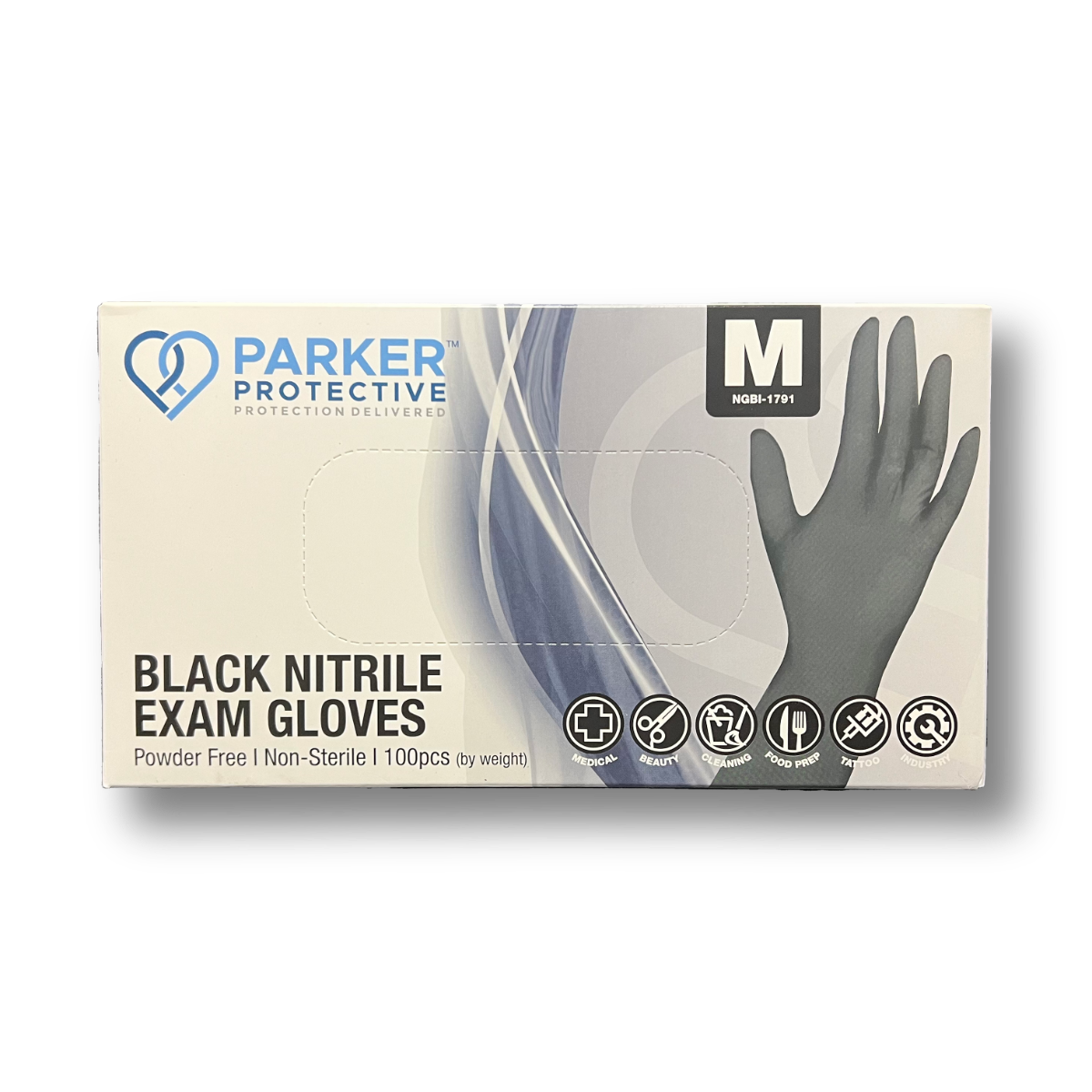 Parker Protective Nitrile Black Exam Gloves 3.5mil Box, Sizes: Small to X-Large