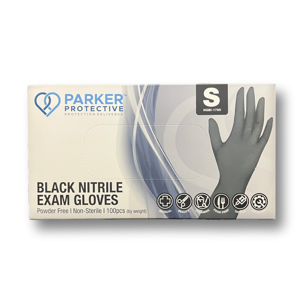 Parker Protective Nitrile Black Exam Gloves 3.5mil Box, Sizes: Small to X-Large