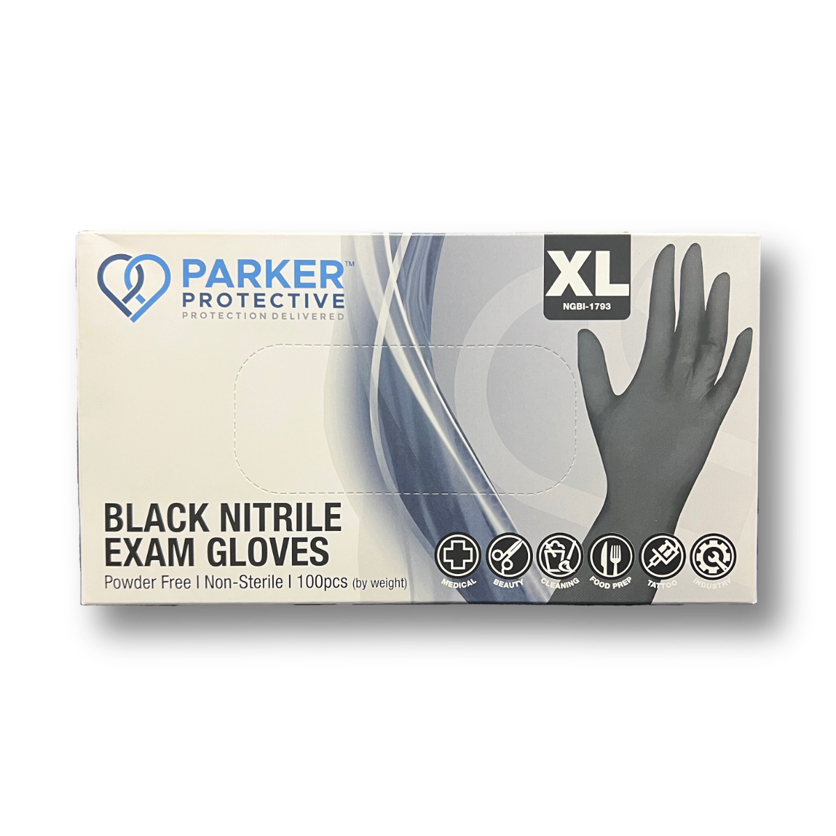 Parker Protective Nitrile Black Exam Gloves 3.5mil Box, Sizes: Small to X-Large