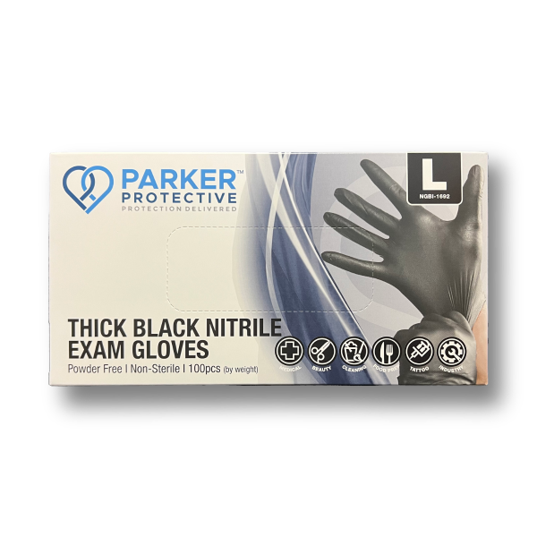 Parker Protective Nitrile Black Exam Gloves 6 mil Large - Box