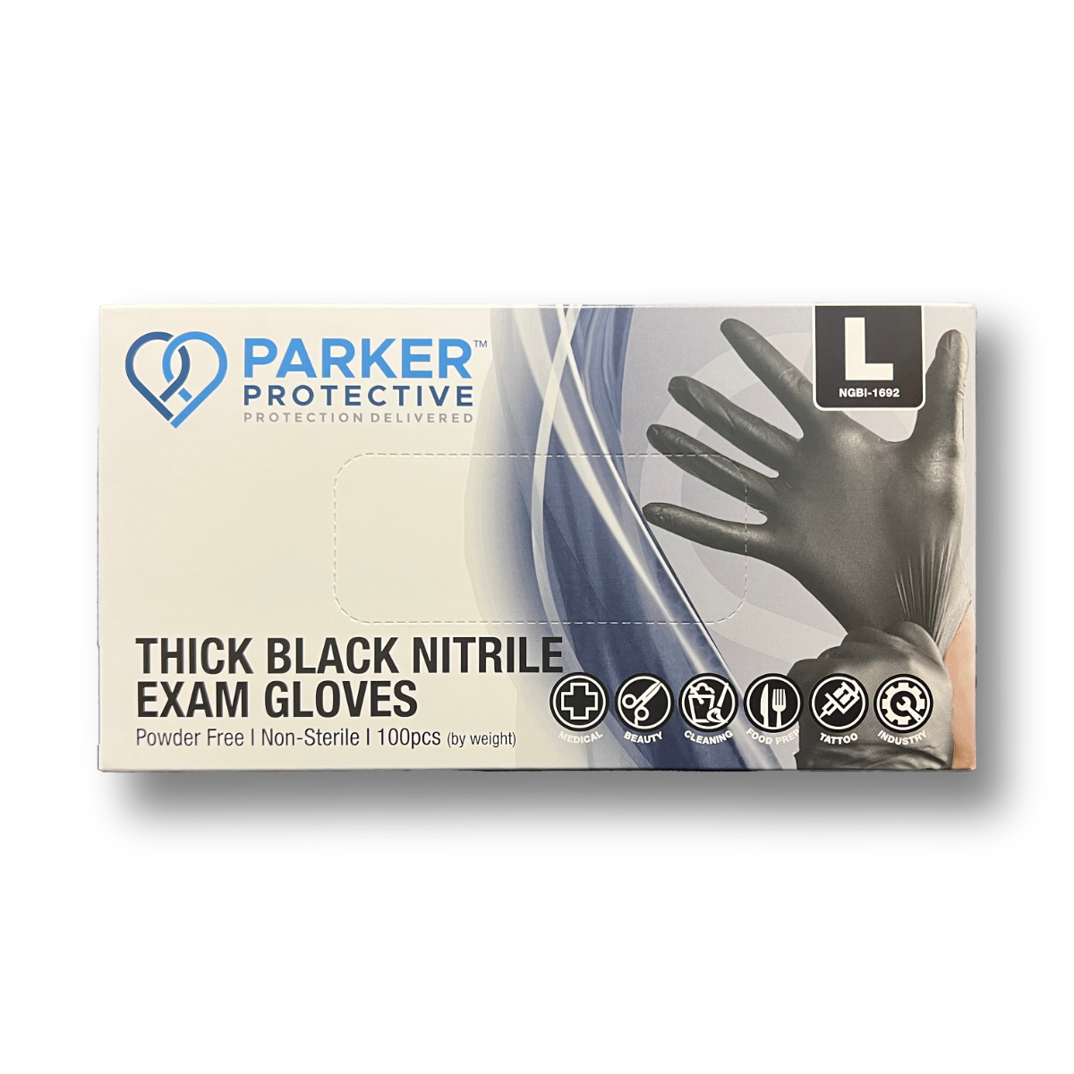 Parker Protective Nitrile Black Exam Gloves 6 mil Medium - Box