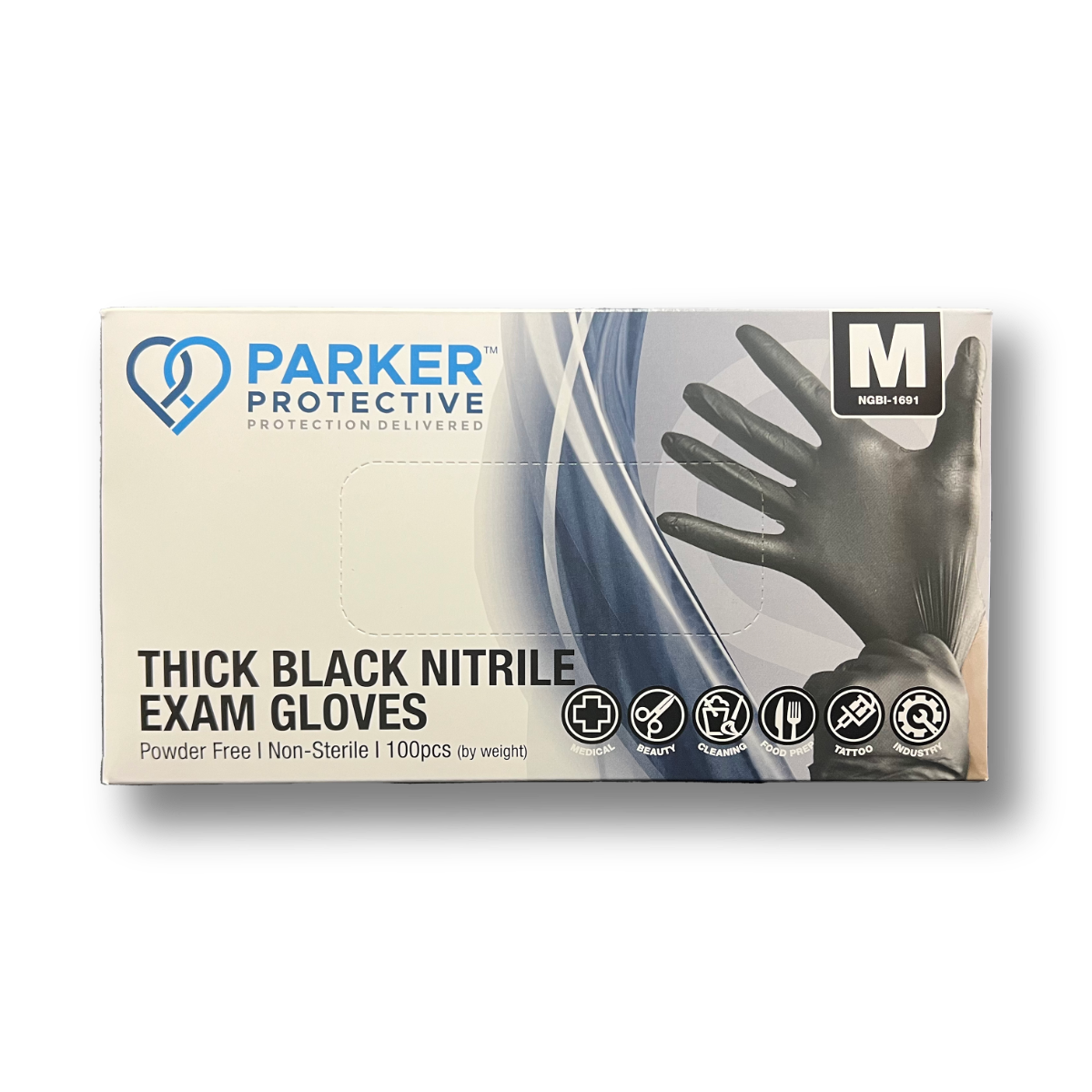 Parker Protective Nitrile Black Exam Gloves 6 mil Medium - Box