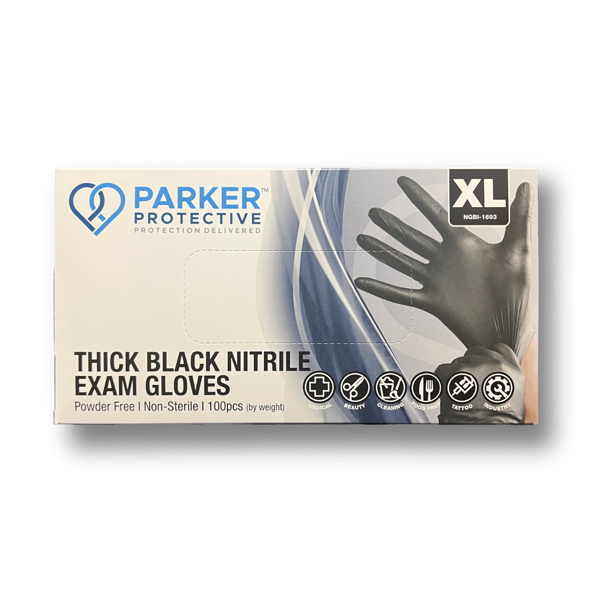 Parker Protective Nitrile Black Exam Gloves 6 mil Medium - Box