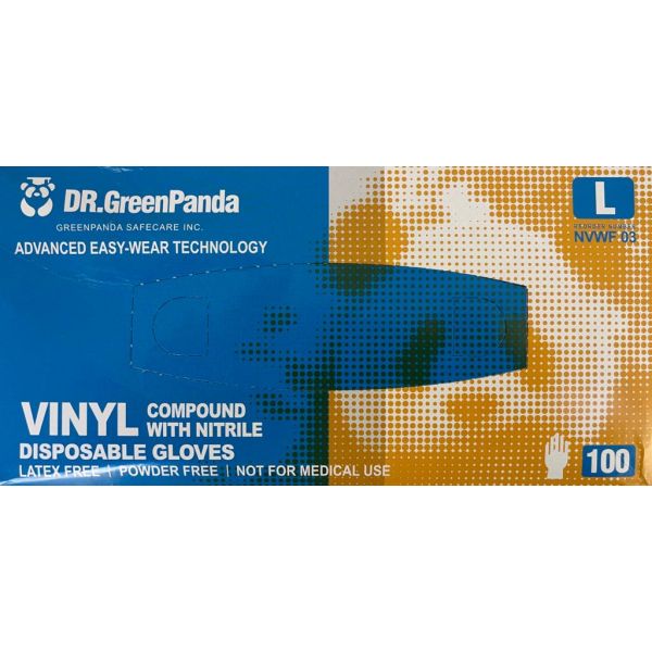 Green Panda Blue Nitrile Hybrid Blend, Food Safe, Box of 100, Sizes: Medium or Large