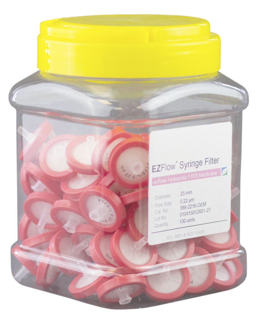 EZFlow Syringe Filter, Sample-Prep, Hydrophilic PTFE 0.2um: 25mm (Qty. 1)