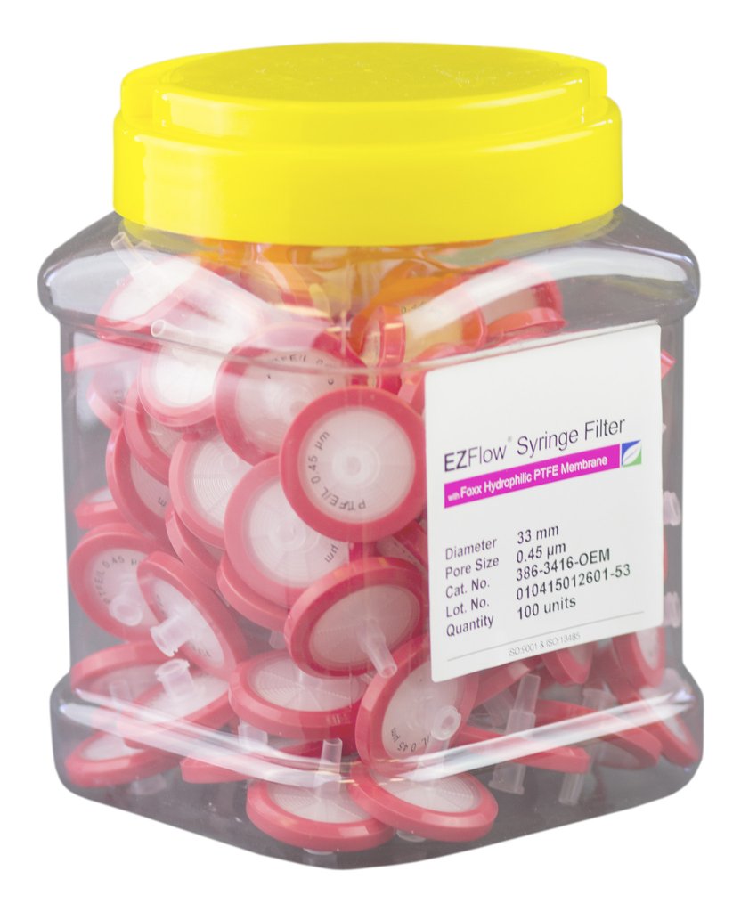 EZFlow Syringe Filter, Sample-Prep, Hydrophilic PTFE 0.45um, 33mm (Qty. 1)