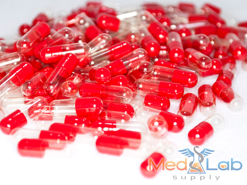 Red/Natural Gelatin Capsules, Size 3 (Qty 1500) in gripper jar
