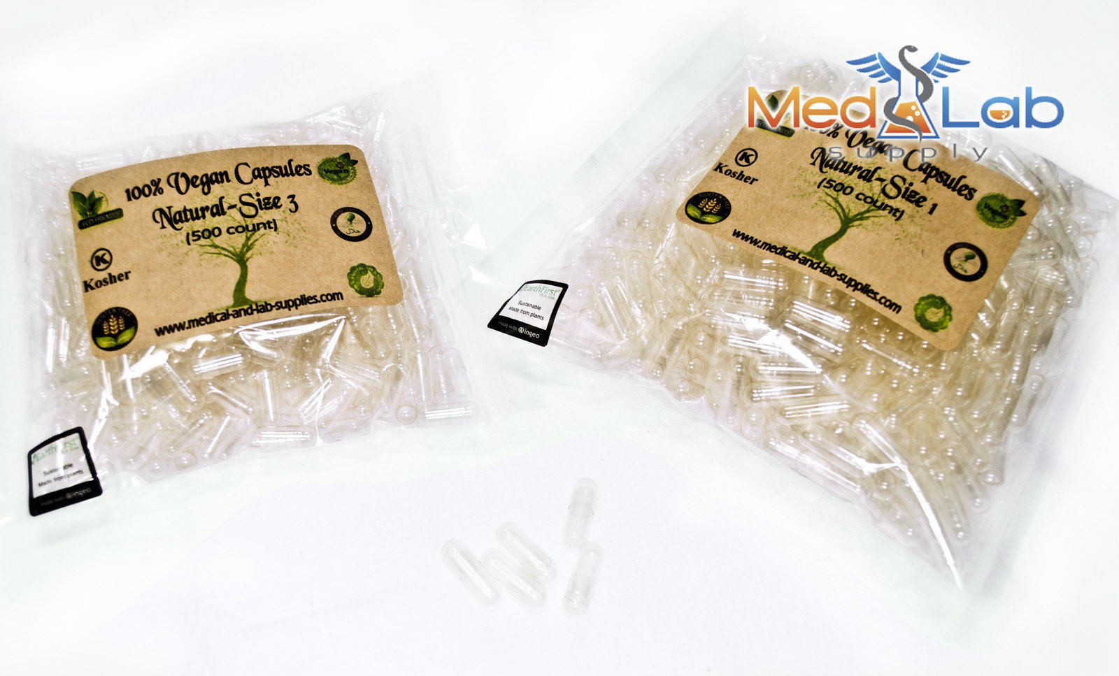 Empty Vegan Capsules, Size 1, Black & Orange, Qty. 500 in Eco-friendly Kit