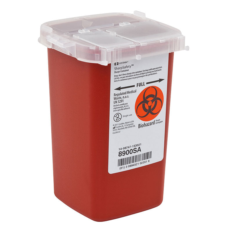 Sharps Container, 1 Qt, Autodrop Phlebotomy, Red, Each
