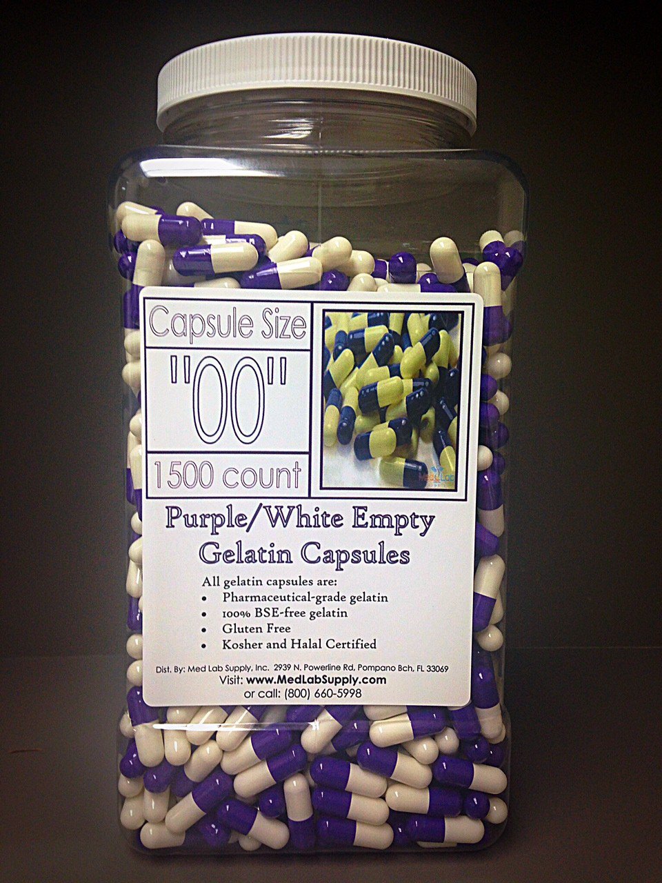 Purple/White Empty Gelatin Capsules, Size 00, Qty. 5000