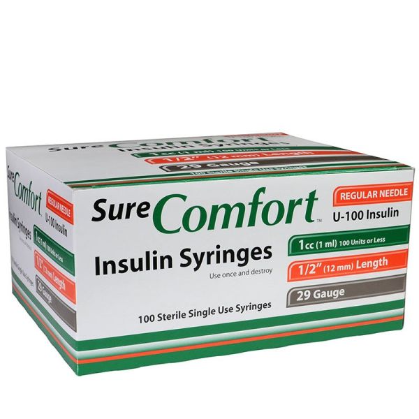 SureComfort Insulin Syringe, 1/2cc x 29g x 1/2, Box of 100