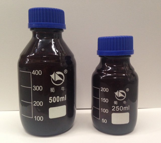 250ML, Amber Glass Graduated Media Bottles