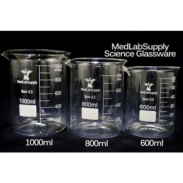 800ML Low Form Graduated Glass Beakers by Med Lab Supply