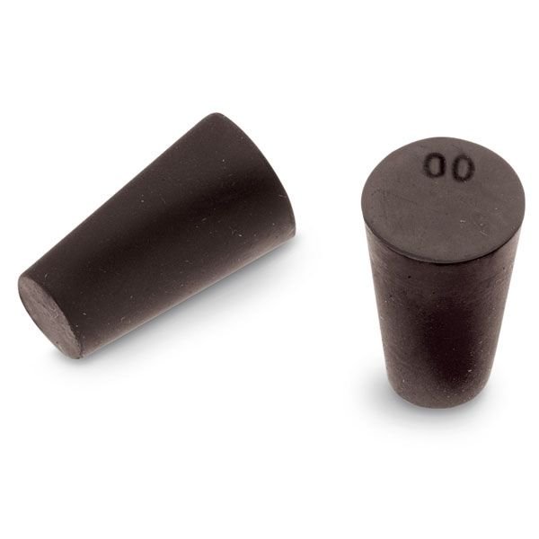 Size No. 00 - Black Rubber Stopper - Solid, 1-Hole, & 2- Hole