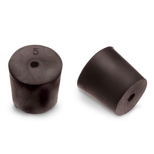 Size No. 5- Black Rubber Stopper - Solid, 1-Hole, & 2- Hole