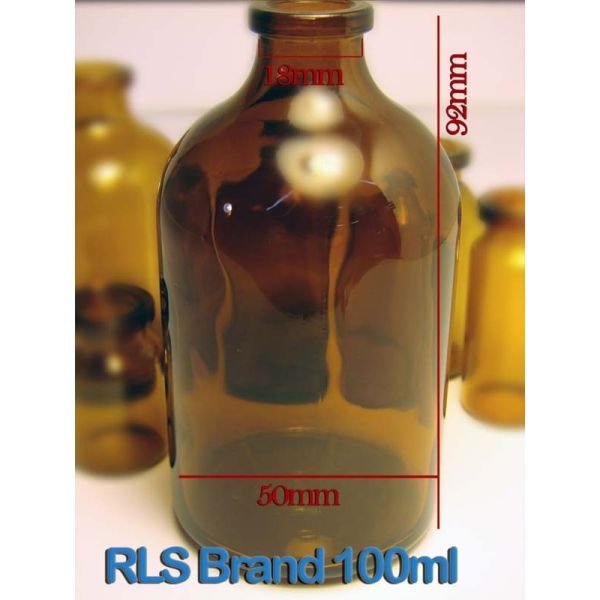 RLS 100mL Molded Amber Glass Serum Vials by Med Lab Supply