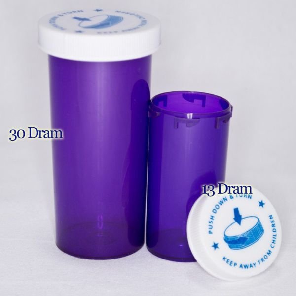 Colored Capsule Bottle w/ Reversible Caps - 20 Dram - Violet Colored