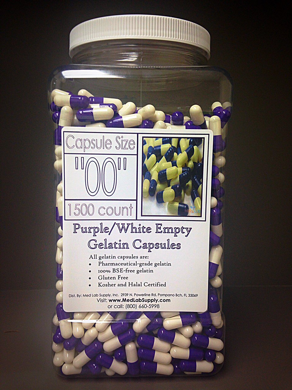 Purple/White Empty Gelatin Capsules, Size 00