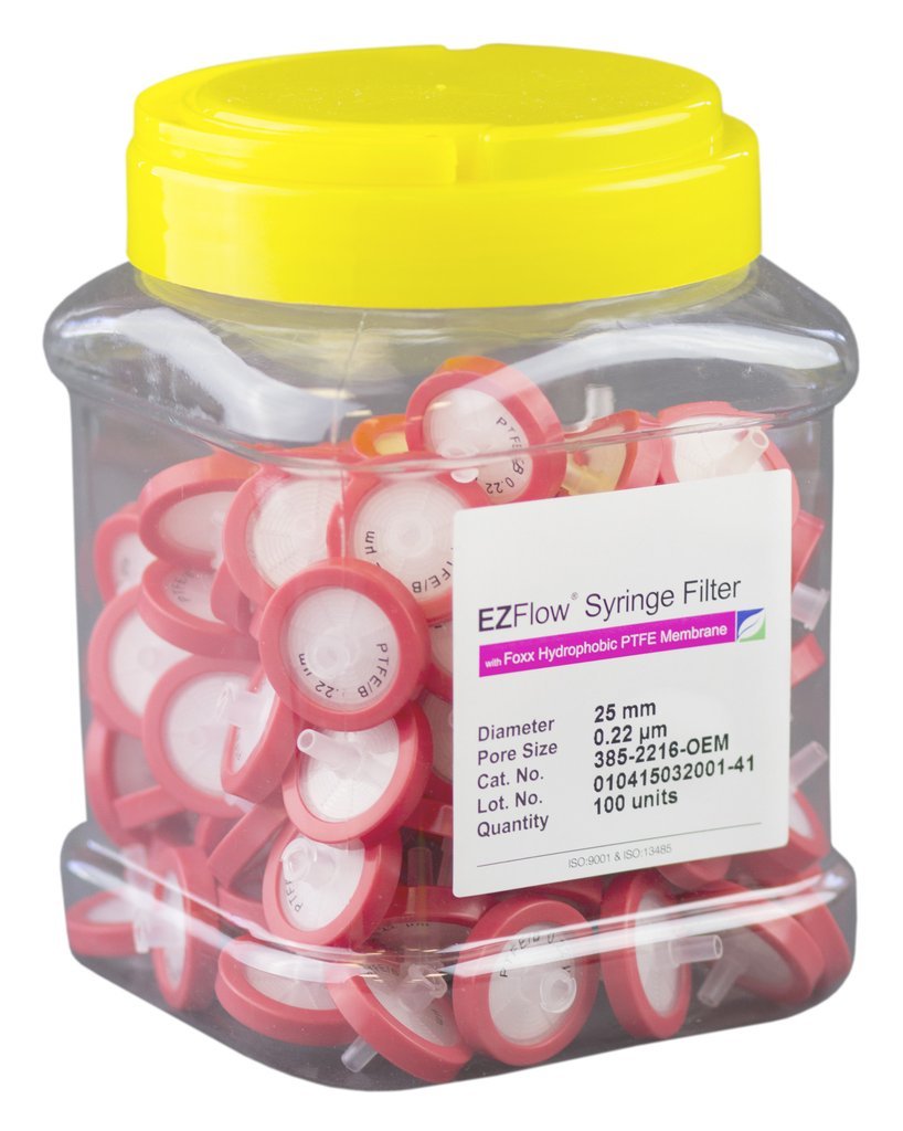 EZFlow Syringe Filter, Hydrophobic PTFE, 0.22um & 0.45um: 25mm