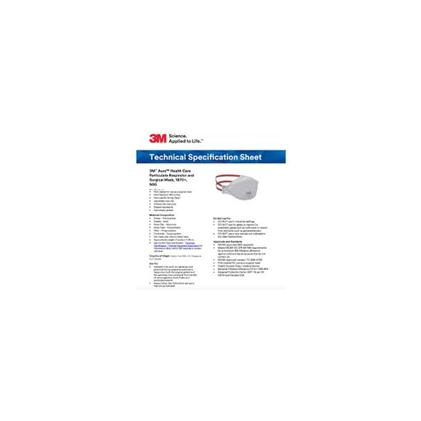 3M 1870+ Aura Niosh N95 Health Care Particulate Respirator and Surgical Mask.  99+% Filtration Efficiency.  Medically Rated. Individually Sealed.