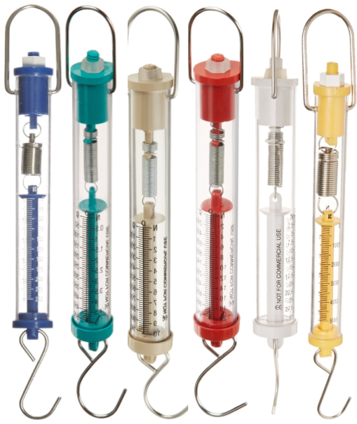 Spring Scales, Color Coded. Cap. Range: 250g/2.5N - 5000g/50N