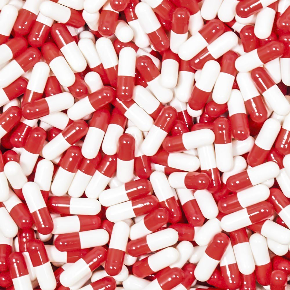 Red/White Gelatin Capsules, Size 0