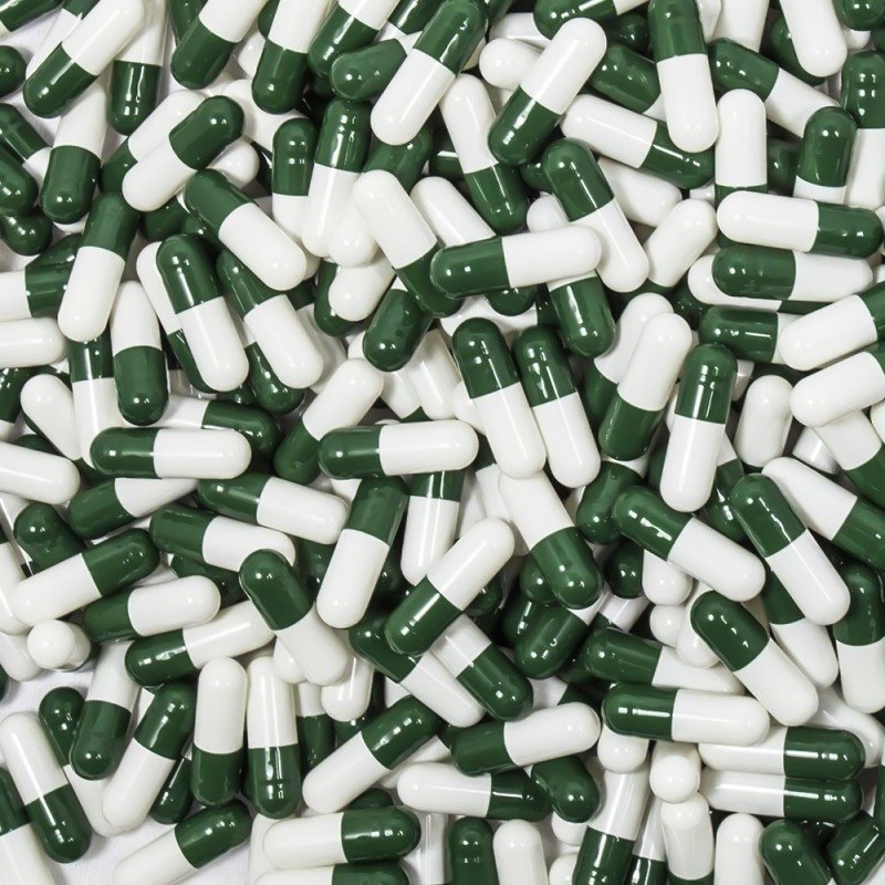 Green/White Empty Gelatin Capsules, Size 2