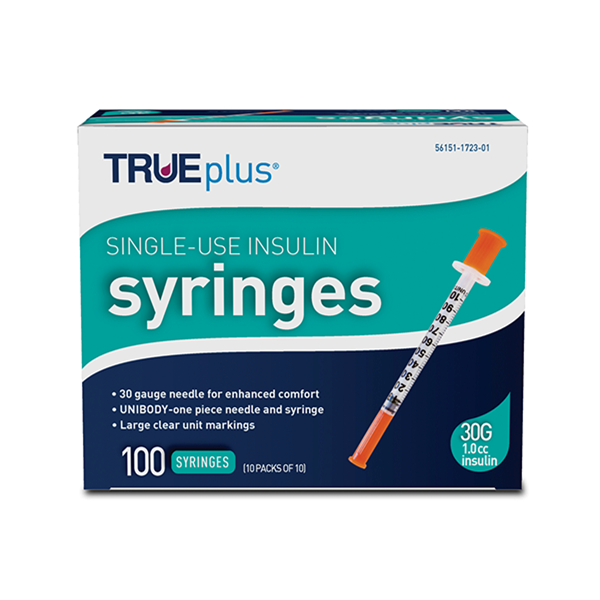 TRUEplus Insulin Syringes 1cc x 30G x 5/16", BX 100