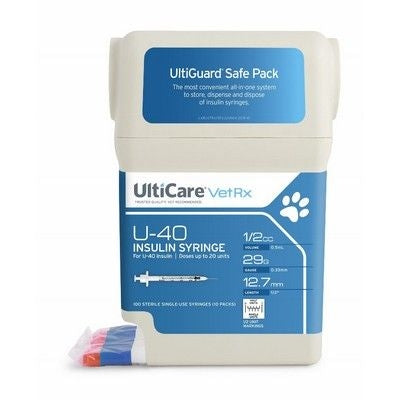 UltiGuard VetRx U-100 Diabetic Syringes, 1/2cc x 29g x 1/2", BX 100
