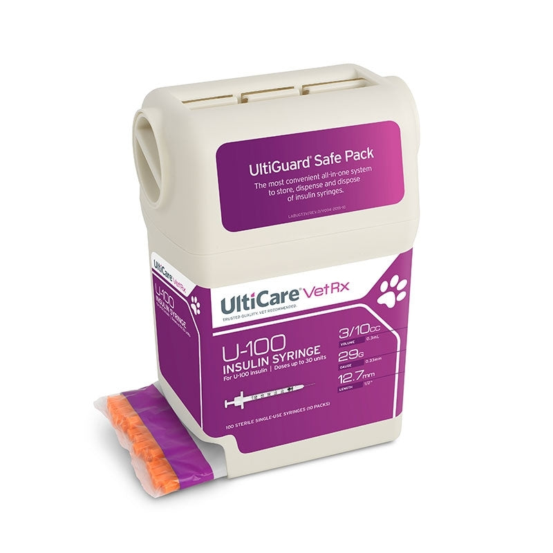 UltiGuard VetRx U-100 Diabetic Syringes, 3/10cc x 29g x 1/2", BX 100