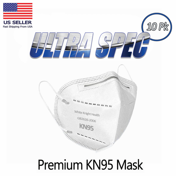 Ultra Spec Premium KN95 Masks. Arctic White. Pack of 10. USA Nelson Lab Tested @ 99+% Filtration Efficiency.